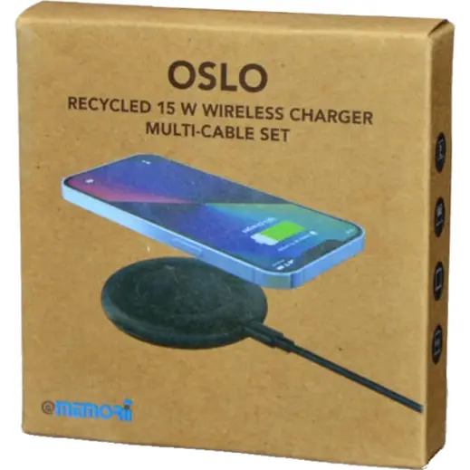 Oslo @memorii Recycled 15W Wireless Charger & Multi Cable Set Black Gift Box